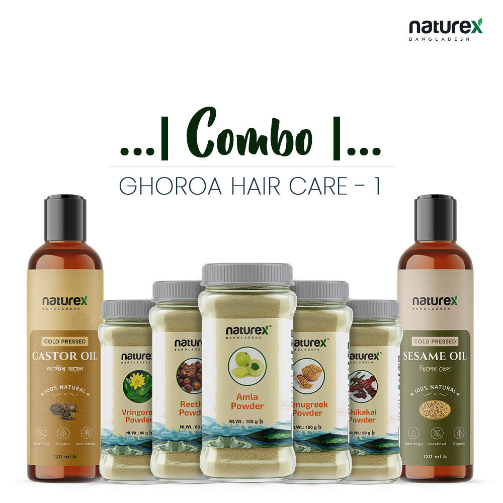 COMBO | GHOROA HAIR CARE-(1) Castor Oil,Sesame Oil,Amla,Reetha,Shikakai,Bhringraj & Methi | 100% Natural đą